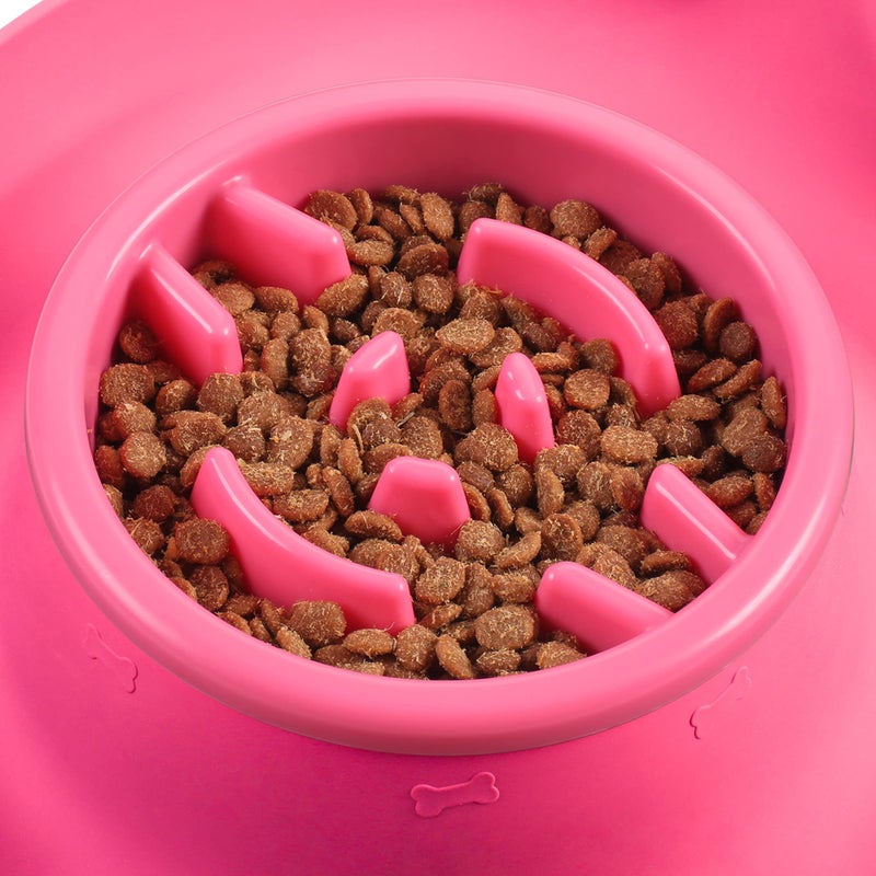 Yacee 100% Waterproof BPA Free Pet Dog Bowls2 Stainless Steelï¼ˆ53oz+27ozï¼‰ with 1.35â€œ Raised Edge Silicone Mat + Slow Feed Dog Water and Food Bowls for Feeding Large Dogs Cats Puppies (Pink) - Image 5
